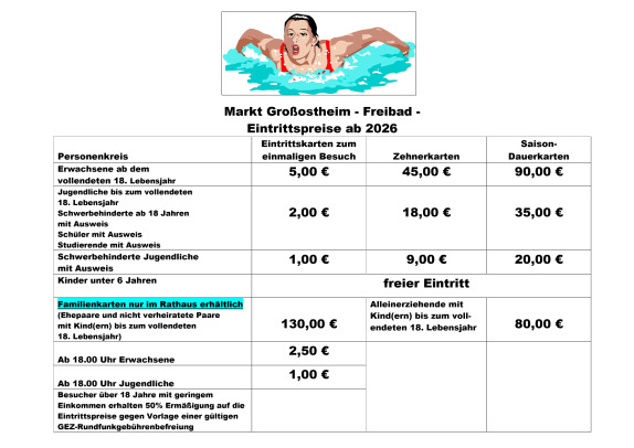 Eintrittspreise Freibad